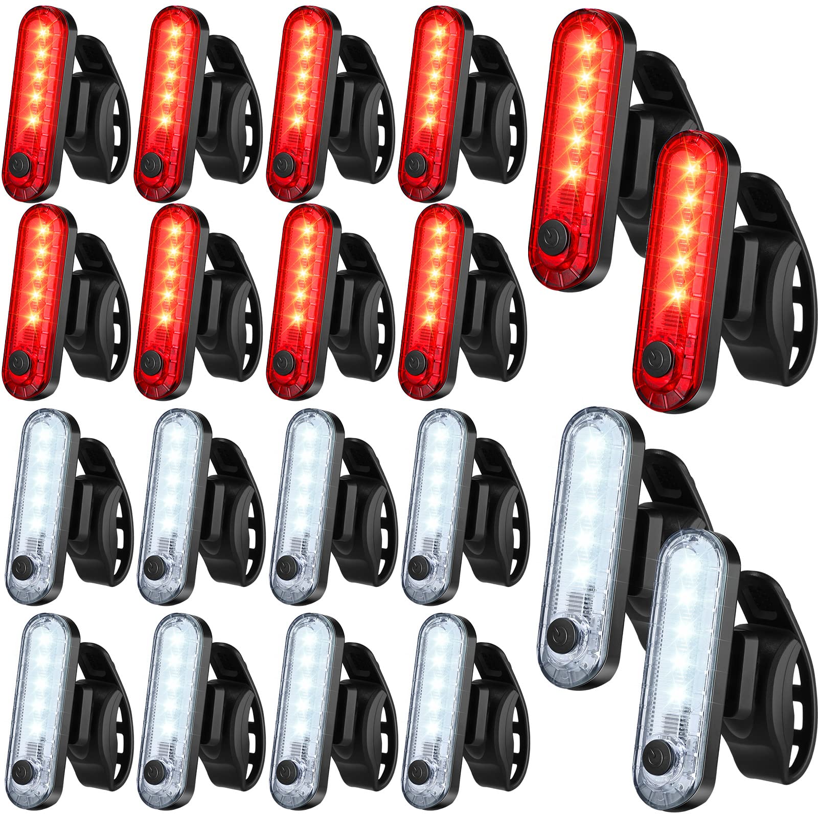20 Pack Bicycle Lights LED Bike Lights USB Rechargeable Tail Light Waterproof Bicycle Rear Light Included 20 USB Cables for Night Riding Bike Back Light Bicycle Taillights 4 Light Mode (Red White)