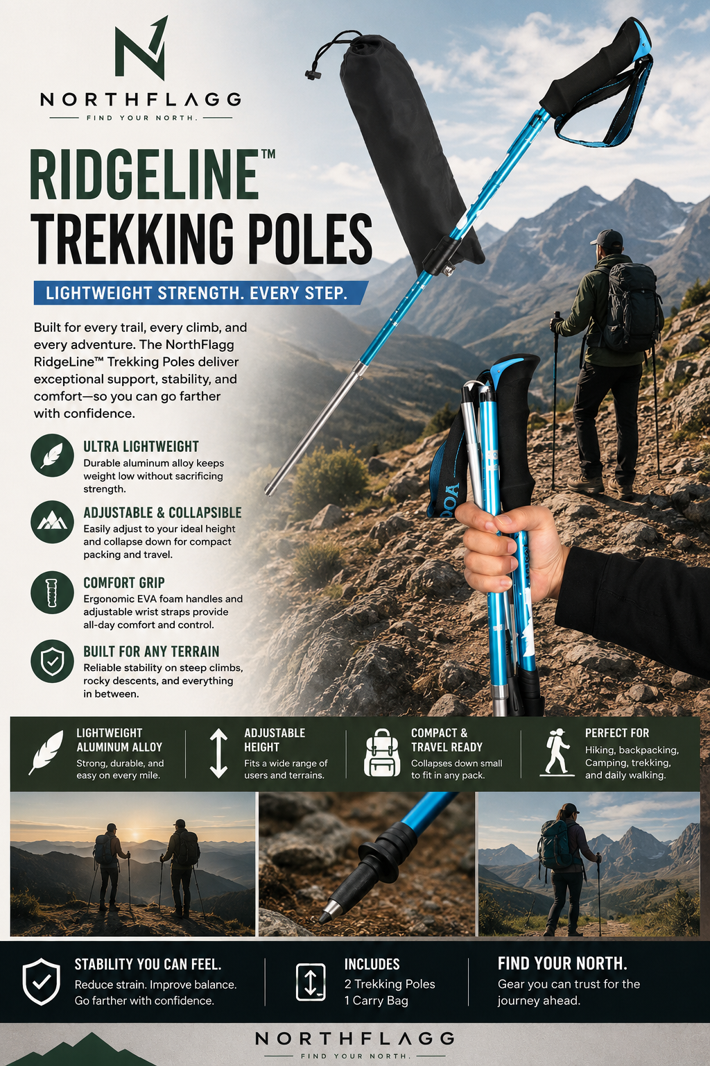 NorthFlagg RidgeLine™ Aluminum Trekking Poles